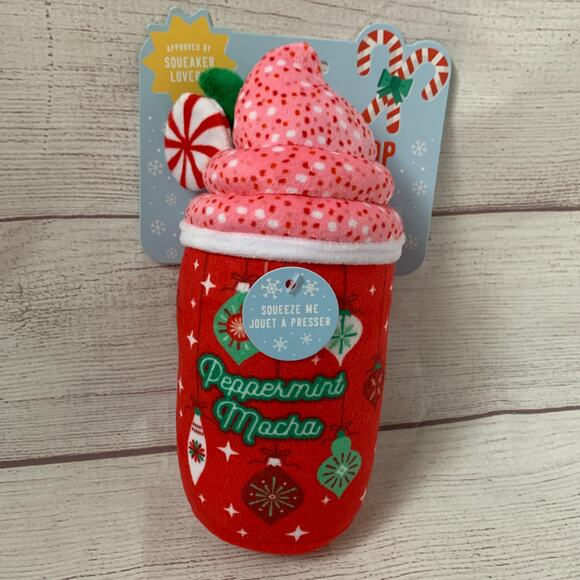 Fringe Dog Toy with Squeaker Peppermint Mocha Christmas Chew Fetch Crinkle 8"L - Picture 1 of 16
